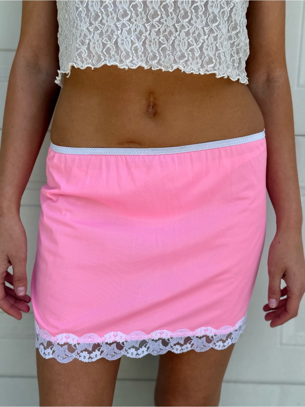 Pink Lace-Trim Mini Skirt - Picture 2 of 7